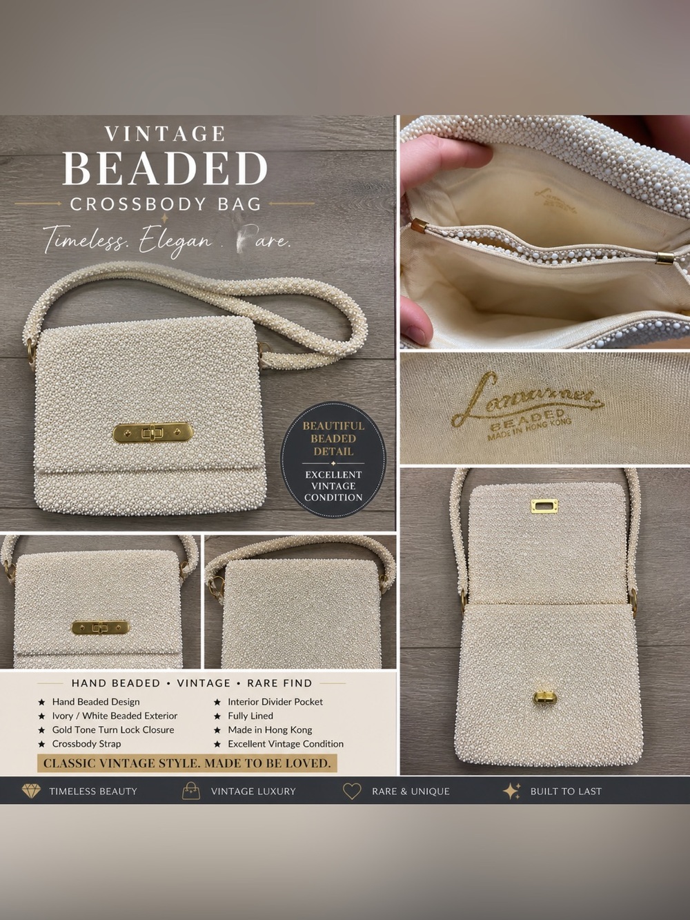 Vintage Lorraines Ivory Beaded Crossbody Bag Bridal Evening Hong Kong